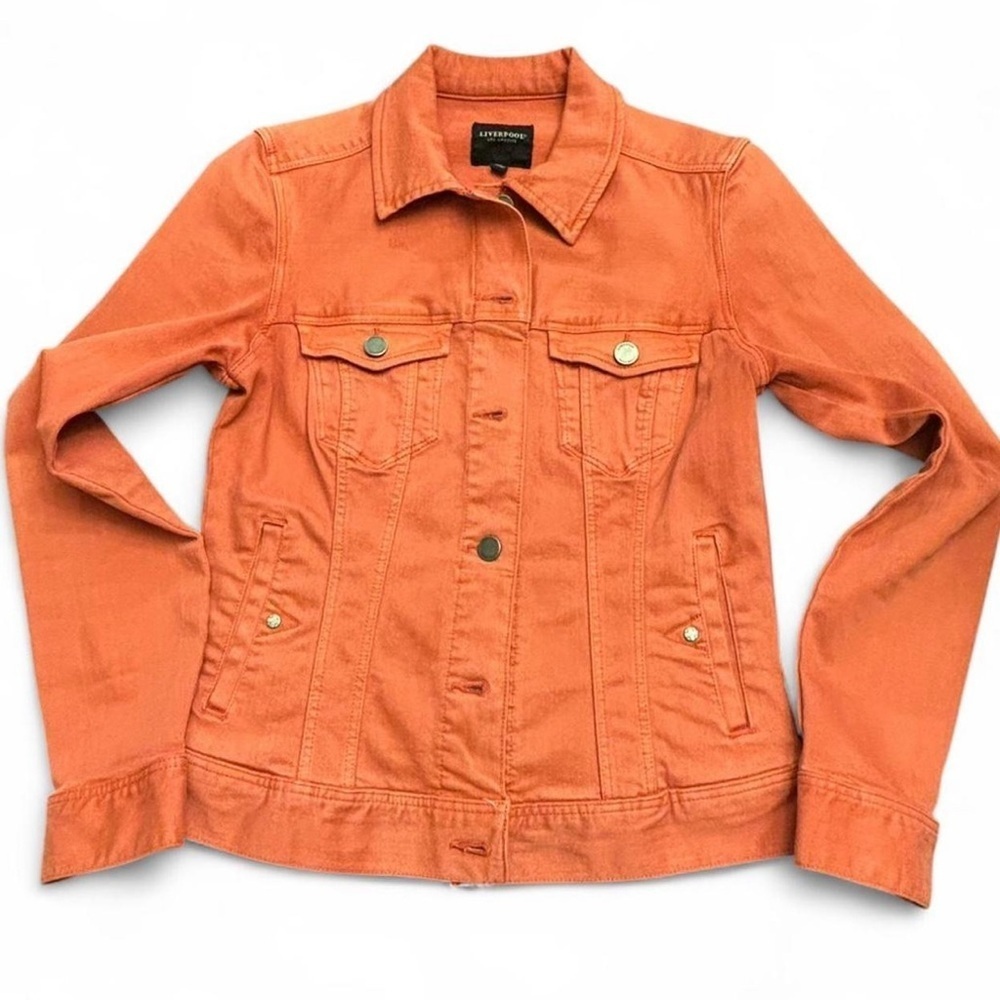 Liverpool Los Angeles Classic Jean Jacket Coral Fins Pink Orange Stretch Denim